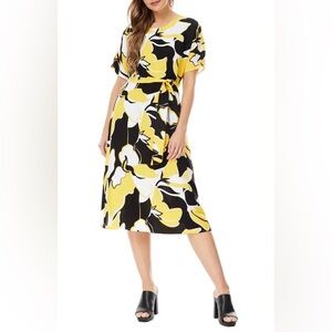 C EST. 1946 Women’s Wrap Dress Size 18/20W Black Yellow White Casual Formal